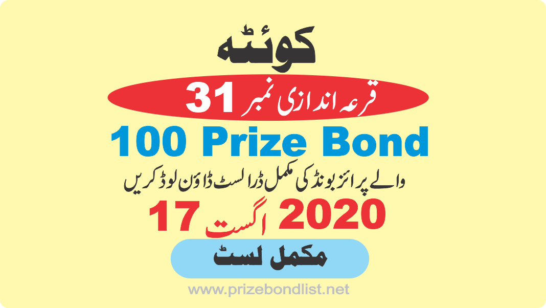 Prize Bond List Rs.100 17-Aug-2020 Draw No.83 at QUETTA
